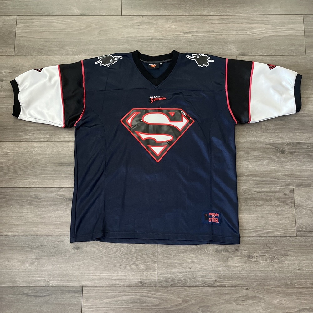 VTG Superman Warner Bros Mens XL Jersey Blue Red Stitched 2002